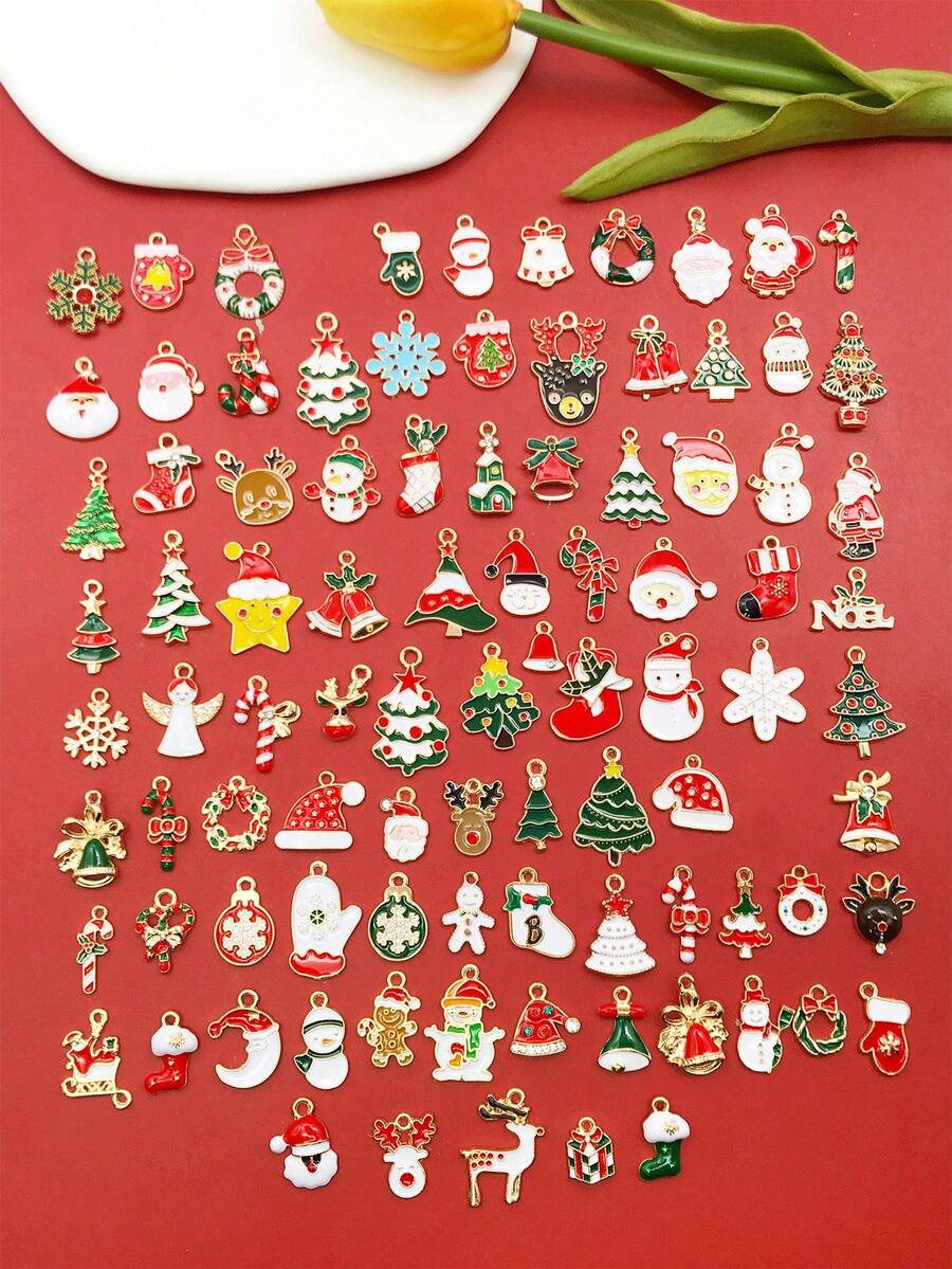 95 Chiếc Kết Hợp Ngẫu Nhiên Men Thời Trang Ông Già Noel Cây Giáng Sinh Nai Sừng Tấm Người Tuyết Tự Làm Mặt Dây Chuyền Cho Bông Tai Trang Sức Vòng Cổ Làm Phụ Kiện Trang Trí Giáng Sinh - Nhiều màu - Xem 1