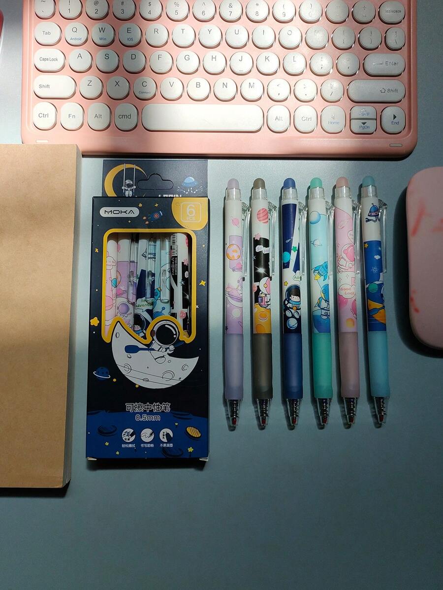 6入組可愛的卡通設計便攜式擦除筆 - 藍色 - 查看 1
