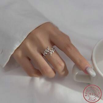 1 Piece Of Fashionable Cubic Zirconia S925 Sterling Silver Branch And Leaf Open Ring Suitable For Daily Wear By Women