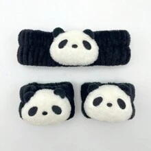 3入組簡約卡通黑色熊貓主題頭帶、手帶和髮圈 - 彩色 - 查看 1