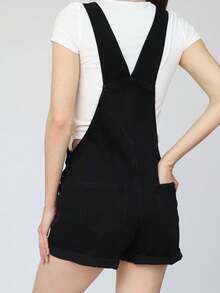 Jumper Overol de Short Mujer Mono Jumpsuit de Mezclilla Para Dama Casual - Negro - Ver 4