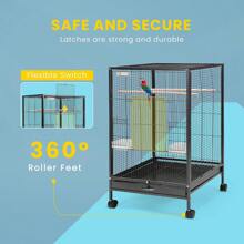 VIVOHOME 30 Inch Height Wrought Iron Bird Cage With Rolling Stand For Parrots Conure Lovebird Cockatiel Black & White