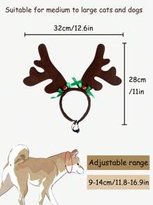 ABLAZE ZAI 1 件短毛絨布料可調整聖誕綠色蝴蝶結鹿角頭飾適合寵物節日裝扮 - 彩色 - 查看 5
