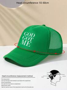 1pc Men's Outdoor Casual Adjustable Breathable Baseball Mesh Cap Trucker Hat With Letter Pattern - Green - View 4