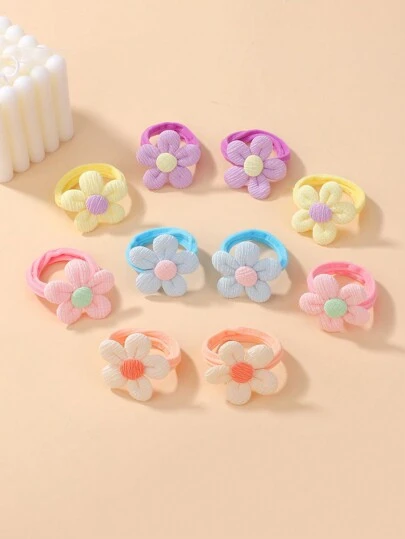 10pcs Solid Color Flower Nylon Elastic Hair Ties, Children Hair Accessories, Mini Baby Hair Bands