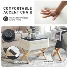 Furnistyle Autumn Ivory White Sherpa Upholstered Storage Ottoman Makeup Vanity Stool Chair, Tufted Ottoman Bench With Storage Square Footstool, Small Size Coffee Table Wooden Constructed Stool, Comfy Furry Foot Rest Ottoman Stool For Bedroom, Living Room Fall Favorites