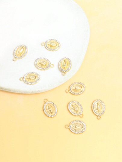 10 Piezas De Colgantes Ovales De Moda Vintage De La Virgen María Y Cristal, Suministros De Joyería Diy De Forma Elíptica De Aleación Dorada Y Piedra Brillante Para Hacer Collares, Pulseras, Llaveros, Aretes; Decoración Y Accesorios De Joya, Regalo