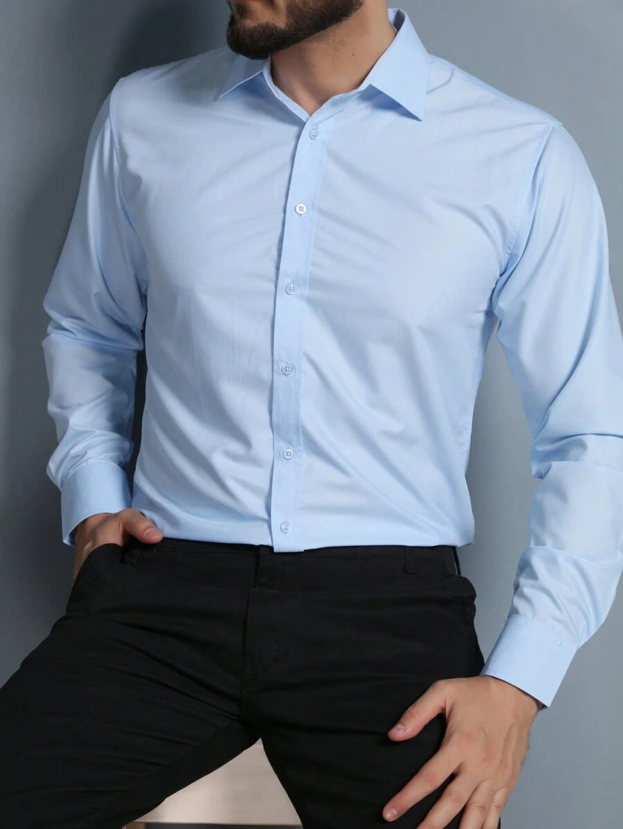 Men Shirts - 淺藍色 - 查看 1