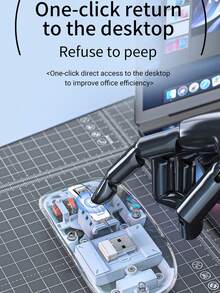 全透明光學無線滑鼠,適用於辦公桌面/平板電腦/筆記型電腦,帶有呼吸燈和充電電量顯示功能 - 藍色 - 查看 4