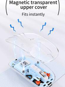 全透明光學無線滑鼠,適用於辦公桌面/平板電腦/筆記型電腦,帶有呼吸燈和充電電量顯示功能 - 藍色 - 查看 3