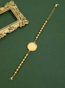 1條極簡風可愛18k鍍金銅合金金屬珠鍊和吊墜手鍊,適合女性日常佩戴 - 金黃色 - 查看 4