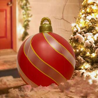 Uppblåsbara julkulor Juldekorerade bollprydnader 24 tums utomhusprydnader för trädgård jul PVC Xmas blåsboll dekorationer för gräsmatta Yard Holiday (klassisk)