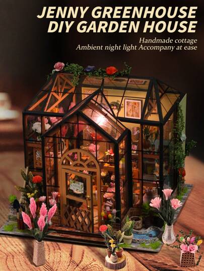 1 Set Wooden DIY Dollhouse Kit, Assemble Miniature Model House, Miniature Greenhouse Model Kit, 1:24 Scale, DIY Craft/Birthday Gift/Home Decor, Gift For Family And Friends (Batteries Not Included)