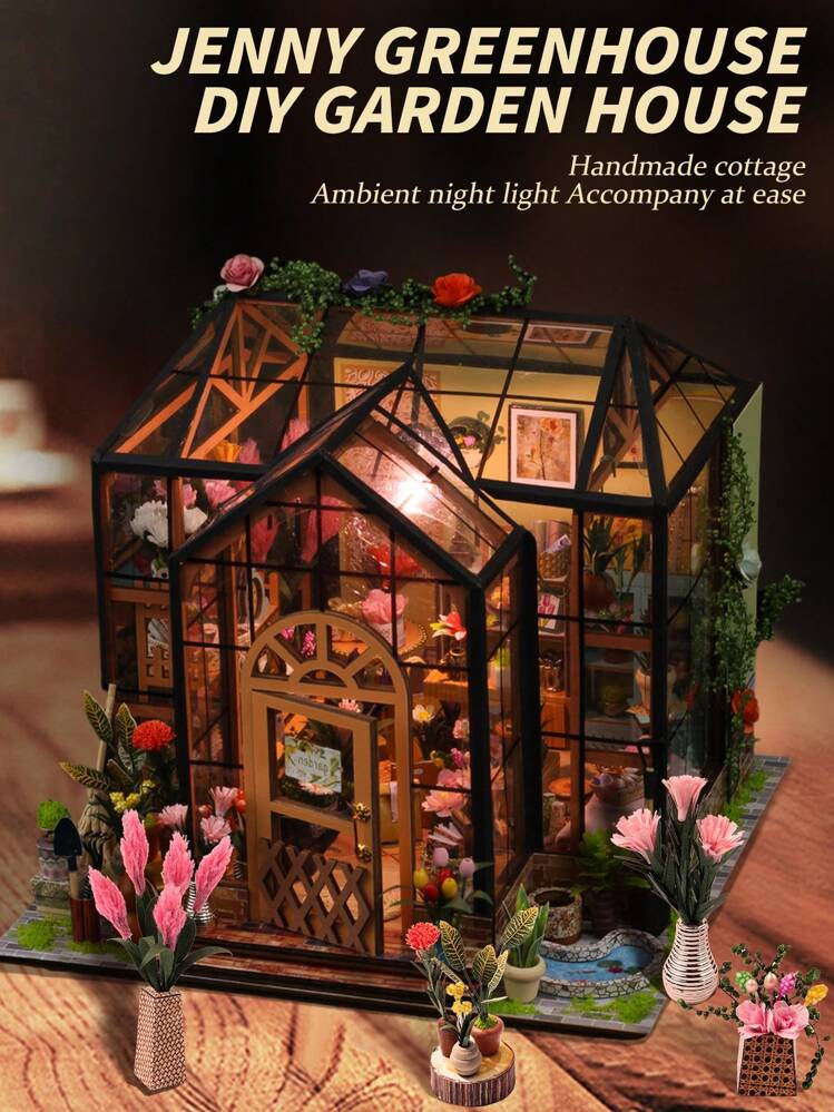 1 Set Wooden DIY Dollhouse Kit, Assemble Miniature Model House, Miniature Greenhouse Model Kit, 1:24 Scale, DIY Craft/Birthday Gift/Home Decor, Gift For Family And Friends (Batteries Not Included) - Multicolor - View 1