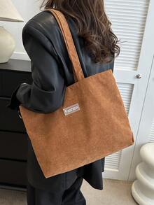Fashion Solid Color Large Capacity Tote Bag Shoulder Bag - Brown - View 2