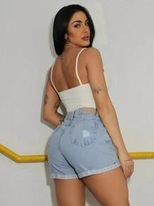 Women Denim Shorts - Rửa nhẹ - Xem 2