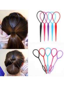 6對topsy Tail髮型工具,topsy Tail,頭髮編織配件馬尾製造器,法式辮工具topsy Tail Loop髮套套裝(6色) - 彩色 - 查看 3