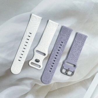 2 件花朵雕刻表带兼容三星 Galaxy Watch 6/5/4 40 毫米 44 毫米、Galaxy Watch 5 Pro 45 毫米、Galaxy Active 2、Galaxy Watch 3、20 毫米女式柔软硅胶替换运动表带，可作为返校学生的礼物