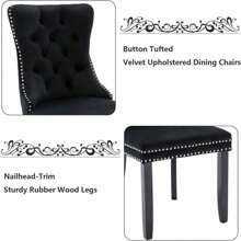 2/4/6 Piece Set Velvet Upholstered Dining Chairs, Wingback  Side Chairs Button Tufted With Solid Wood Legs For Kitchen,Dining Room. - Black - View 7