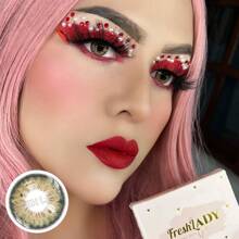 FRESH LADY Freshlady 微妙彩色隐形眼镜，适合学校学生 Stunna Girl Kamille 彩色隐形眼镜，1 年一次性万圣节服装角色扮演 - 綠色 - 查看 7