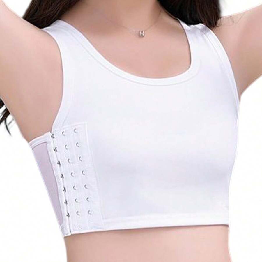 1入女士壓縮運動內衣,胸部束縛器,塑形上衣,無袖背心,輕盈舒適,全季節縮胸 - 白色 - 查看 1