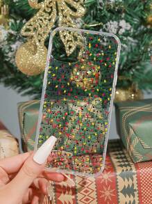 1pc Hand-Painted Christmas Lights & Cat Printed Phone Case Compatible With IPhone - Multicolor - View 2