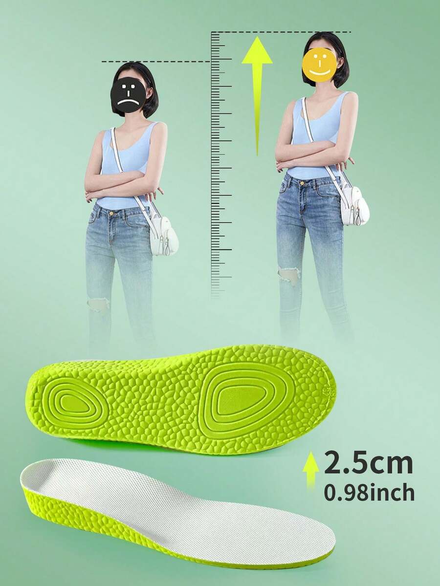 3ANGNI 1pair Unisex 0.98 Inch Pu Soft Cushioning Height Increase Insoles 2.5cm Comfortable Invisible Heel Lift Pads - White - View 1