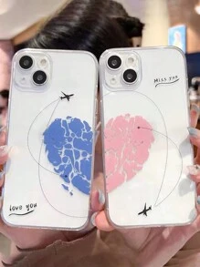 2pcs Couple Heart Pattern Printed Clear Phone Case Compatible With Iphone, Huawei, Samsung - Multicolor - View 1