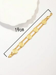 A歐美金屬質感經典古錢幣雙層手環適合女士至穿戴日常約會和假期派對