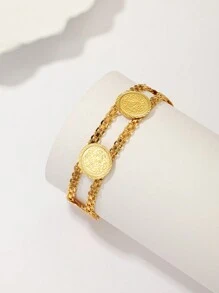 A歐美金屬質感經典古錢幣雙層手環適合女士至穿戴日常約會和假期派對