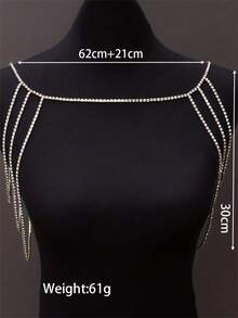 Luxury Shiny Rhinestone Shoulder Chain, Bridal Wedding Body Chain Jewelry - Gold - View 4