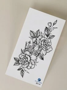 1pc Black Flower & Crown Pattern Temporary Tattoo Sticker For Arm, Chest, Abdomen, Back, Etc. - Black - View 6