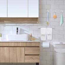 不銹鋼免鑽收納套裝,黏性收納掛鉤,浴室衛浴收納架,壁掛式毛巾桿,紙巾架,5 件/套,銀色