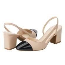 JENN ARDOR Women's Slingback Low Heels Block Heel Pumps Closed Toe Ankle Strap Splicing Color Chunky Heels Work Event Wedding Shoes 2.5 Inch - NUde - View 1