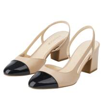 JENN ARDOR Women's Slingback Low Heels Block Heel Pumps Closed Toe Ankle Strap Splicing Color Chunky Heels Work Event Wedding Shoes 2.5 Inch - NUde - View 7