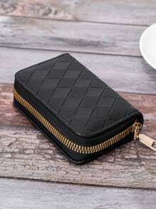 黑色鑽石圖案卡片套,帶rfid防盜功能,多層硬幣包,手拿包 - 黑色 - 查看 2