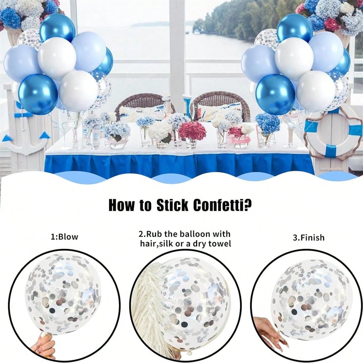 Blue and White Balloons, 30/60 PCS Light Blue and White Balloons Set