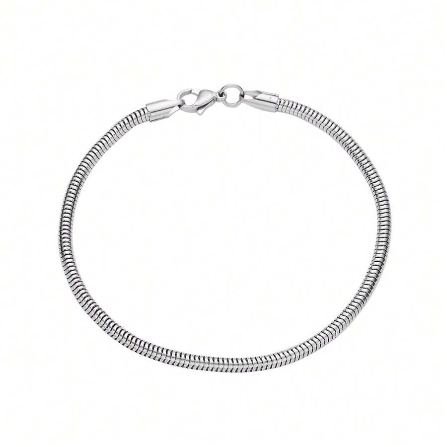 1個男士簡約時尚不鏽鋼蛇骨手鏈,批發個性化嘻哈潮流銀飾 - 銀色 - 查看 1