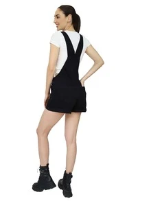 Jumper Overol de Short Mujer Mono Jumpsuit de Mezclilla Para Dama Casual - Negro - Ver 2