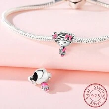 小女孩抱著小熊吊飾珠子 925 純銀吊墜適合原創手鍊項鍊 Diy 女士珠寶禮物 - 銀色 - 查看 3