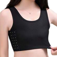 1pc Women's Chest Binder Bra, Breathable Sport Vest, Chest Compression Shapewear To Show Small Chest, All Seasons - Black - View 2