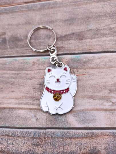Maneki Neko Chaveiro Gato da Sorte Amuleto Japonês em Metal