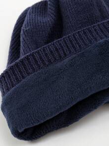 1pc Ladies' Solid Color Sweet And Elegant Style Fashionable Knitted Hat With Embroidered Letter Design For Autumn And Winter - Navy Blue - View 4