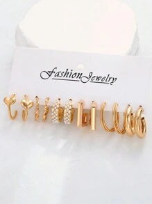 12 Piezas Conjunto De Pendientes Sencillos Con Perlas Artificiales Y Formas Geométricas Metálicas Para Mujeres, Perfecto Para Días Festivos, Citas, Uso Diario O Como Regalo De Obsequio