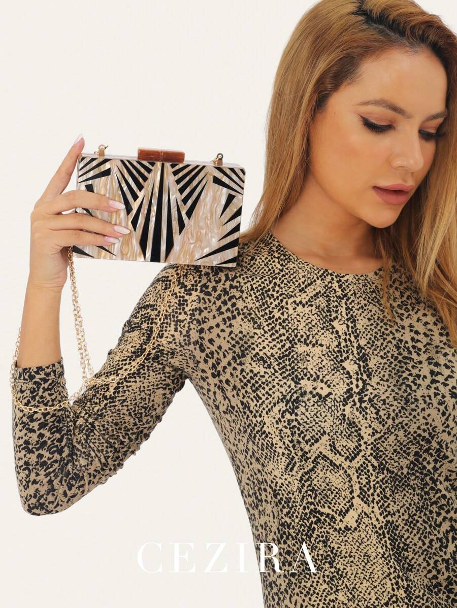 CEZIRA豪華晚宴包，晚宴包迷人，優雅，精美，靜謐的奢華金屬鏈迷你方形手拿包丙烯酸晚宴包交叉身體背，適用於女士，女人，派對女孩，新娘，適合派對，婚禮，舞會，晚宴/宴會，晚宴/宴會，最好的禮物給女性媽媽教師朋友伴娘