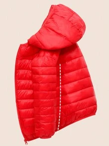 Teen Boy Lightweight Warm Jacket 2023 New Basic Hooded Coat For Fall And Winter - Red - View 1