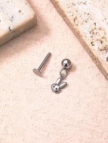 1 Miếng Dễ thương Và Đúng mốt Thú vật Hình con thỏ Thép Titan Đinh tán tai Thích hợp Đối với Của phụ nữ Mặc hàng ngày - Bạc - Xem 3