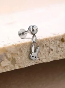 1 Miếng Dễ thương Và Đúng mốt Thú vật Hình con thỏ Thép Titan Đinh tán tai Thích hợp Đối với Của phụ nữ Mặc hàng ngày - Bạc - Xem 1