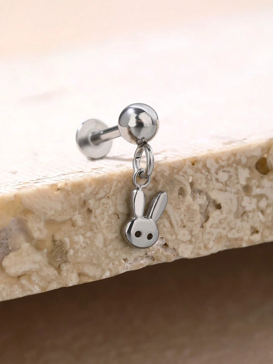 1 Miếng Dễ thương Và Đúng mốt Thú vật Hình con thỏ Thép Titan Đinh tán tai Thích hợp Đối với Của phụ nữ Mặc hàng ngày - Bạc - Xem 1