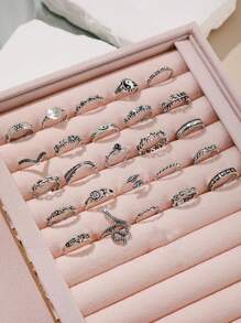 25pcs Bohemian Punk Style Sun Snake Tree Leaf Multielement Fashion Ring Set, Suitable For Women's Daily Wear - Silver - View 4